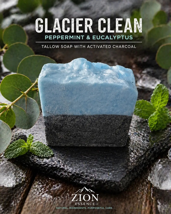 Glacier Clean – Peppermint & Eucalyptus Tallow Soap (Activated Charcoal)